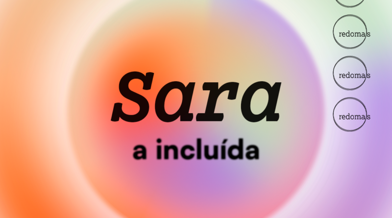 circulo nas cores laranja e roxo, dentro está escrito Sara, a incluída